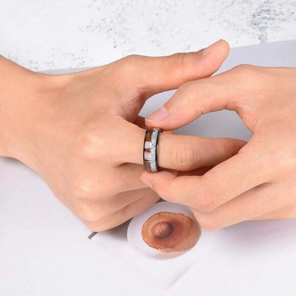 Noah Koa Wood Black Tungsten Carbine Men's Ring  *!NEW SIZES!* - Picture 10 of 12